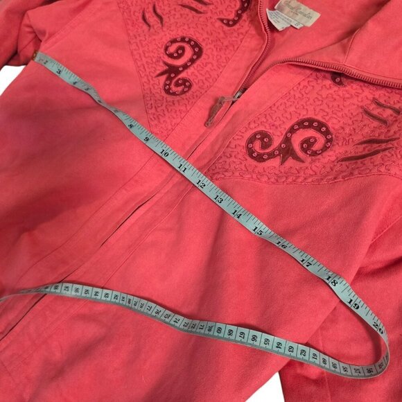 Vintage Suede-Like Embroidered Zip-Up Jacket  Size Small Western Boho Pink - Picture 6 of 7